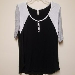 Stretchy Black and Grey Colorblock Shirt, 3XL